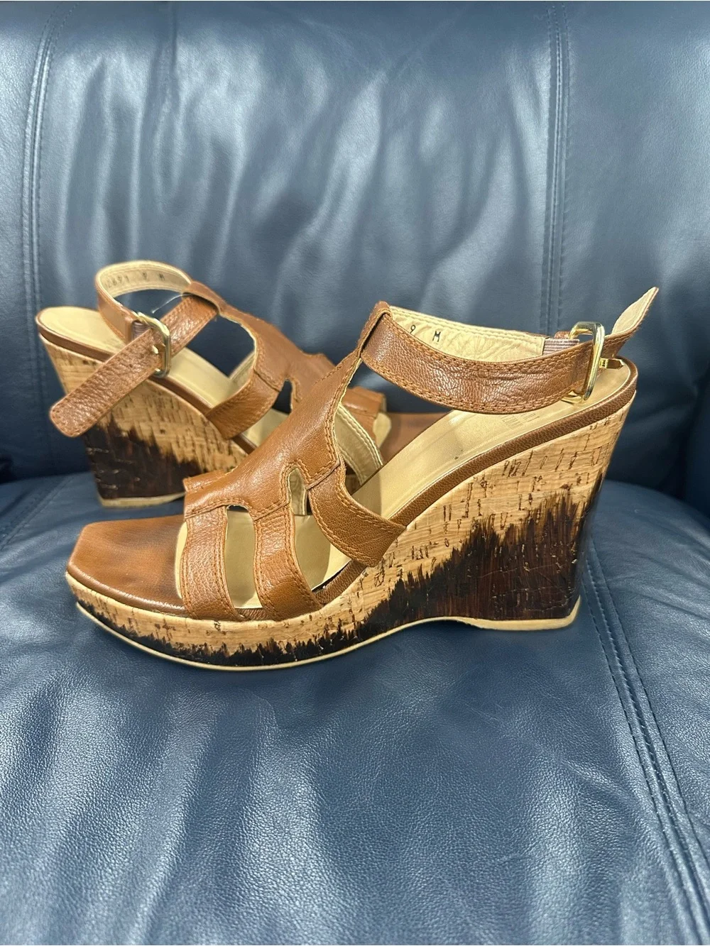 Stuart weitzman Brown Leather Wedge strappy Sandals size 9 m women’s